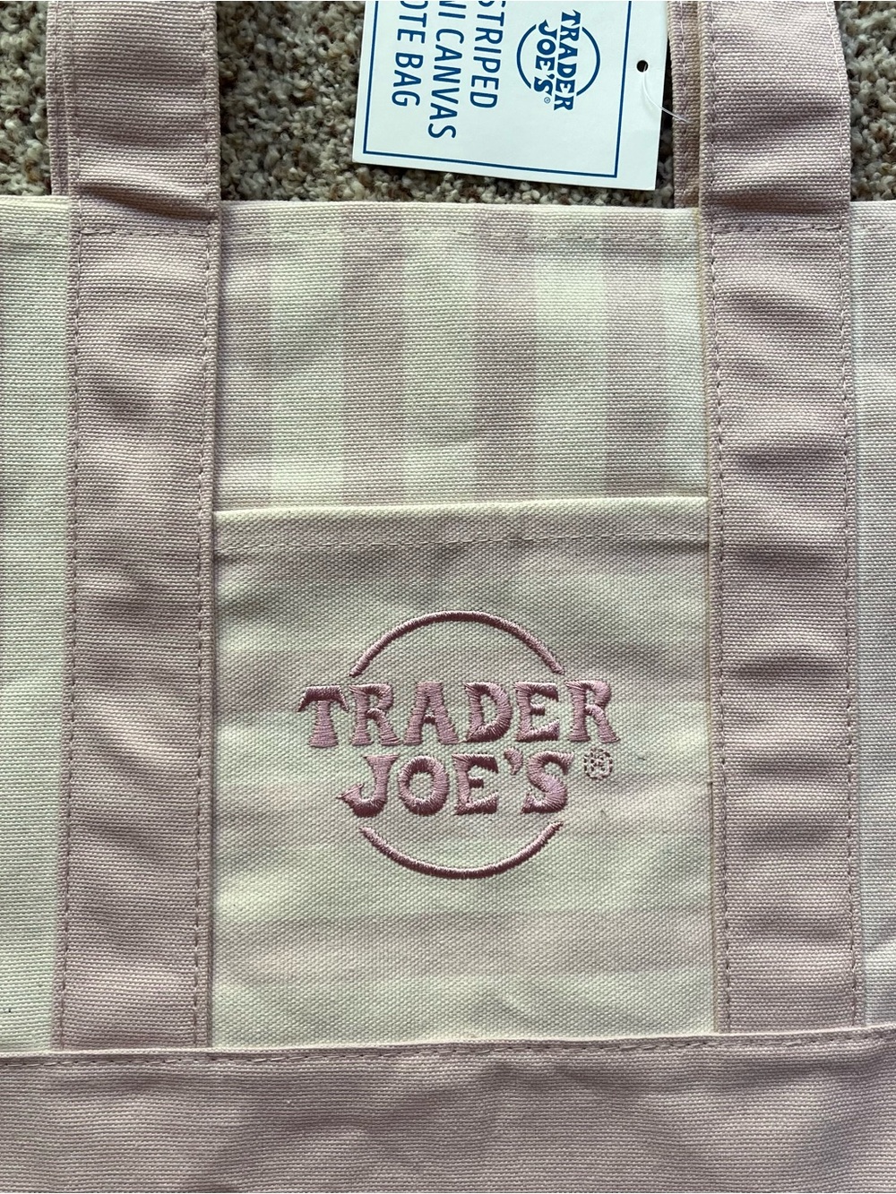 Trader Joe's Pink Striped Canvas Tote - Picture 2 of 3